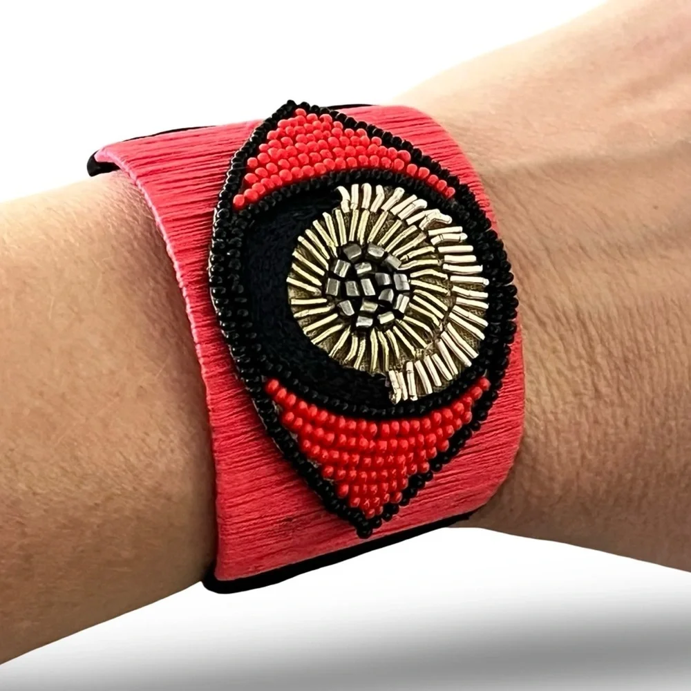 Handcrafted Red Black Evil Eye Brass Bracelet